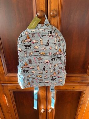 Vera Bradley Blue Cat Print Large Backpack New